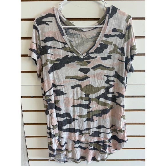 Latched Mama Tops - Latched Mama Camo Nursing Tee Pink Green V-Neck Short Sleeve Maternity Top M